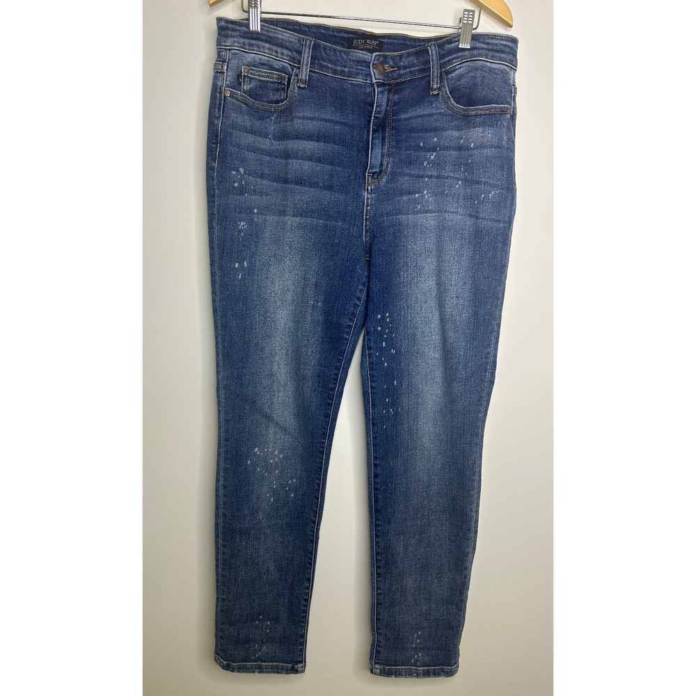 Judy Blue Billie Bleach Splash Boyfriend Jeans Blue High Rise Plus Size 15 / 32 - Picture 2 of 15